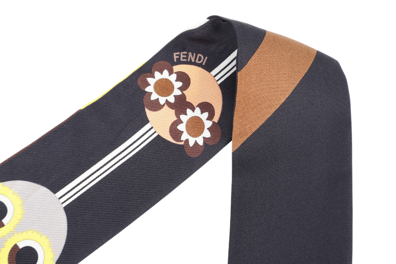 FENDI MONSTER DOUBLE SIDED SILK TWILLY, BLACK, BROWN, YELLOW, PINK COLOR, NO BOX