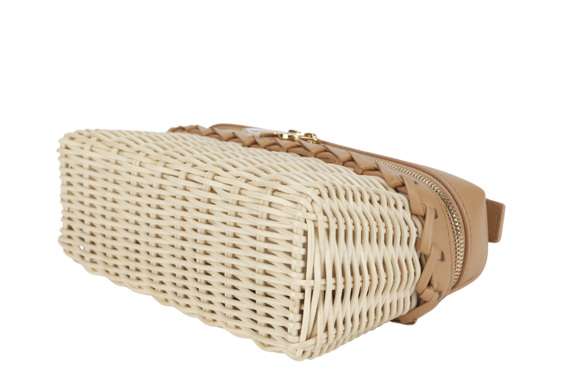 LORO PIANA EXTRA POCKET L19 EAST-WEST WICKER MALT/LIGHT BAMBOO (B4AG) GOLD HARDWARE WITH STRAPS AND DUST COVER