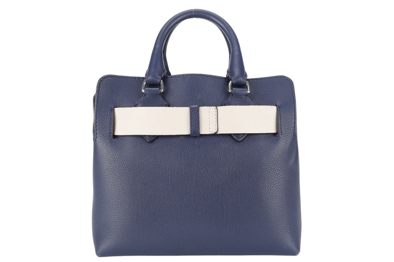 BURBERRY BELT BAG SATCHEL LARGE NAVY BLUE CALF LEATHER SILVER HARDWARE WITH STRAPS AND DUST COVER