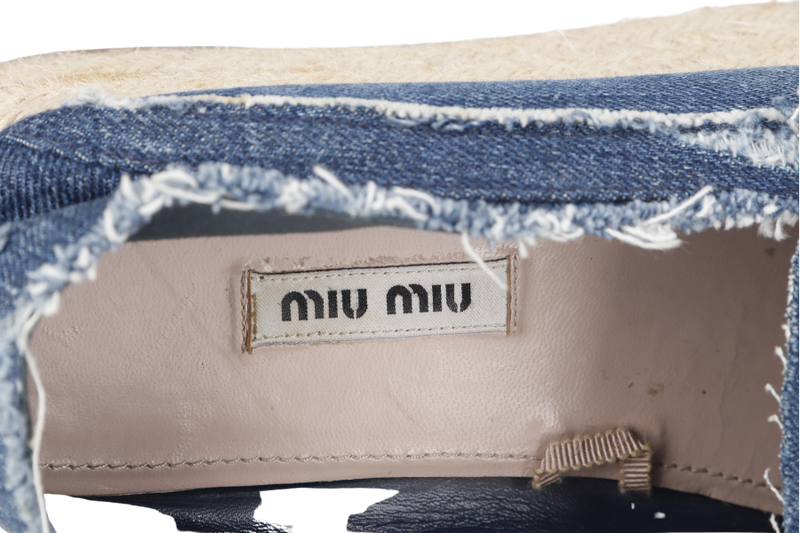 MIU MIU BLUE DENIM EMBELISHED PLATFORM ESPADRILLES 36.5