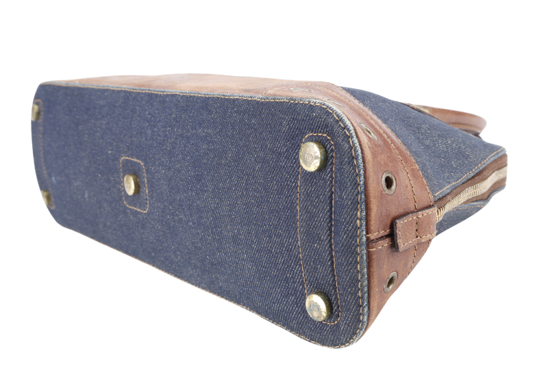 CHRISTIAN DIOR STREET CHIC TROTTER BAG BROWN LEATHER BLUE DEMIN GOLD HARDWARE NO DUST COVER