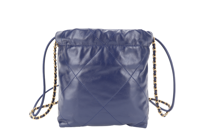 CHANEL MINI 22 (XE8Kxxxx) BLUE SHINY CALF LEATHER GOLD HARDWARE WITH DUST COVER, BOX AND PAPER BAG