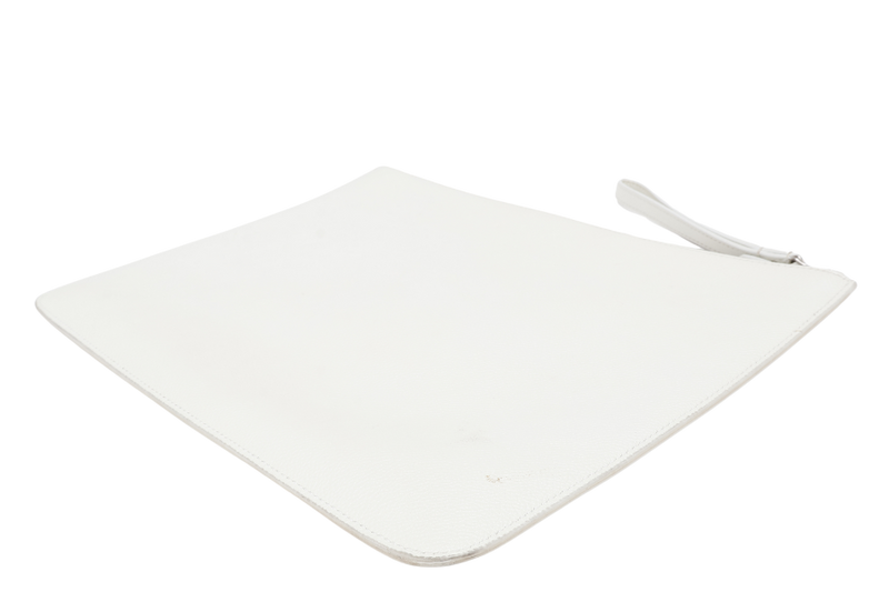 BALENCIAGA WHITE MEDIUM CLUTCH LEATHER SILVER HARDWARE WITH DUST COVER