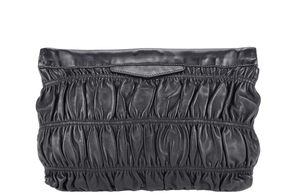 PRADA ZIPPED POUCH BLACK NAPPA GAUFRE GOLD HARDWARE WITH DUST COVER