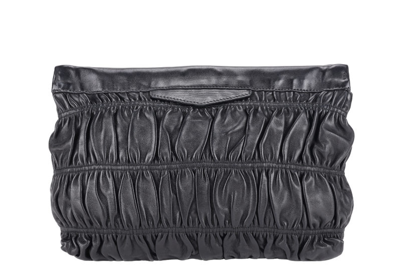 PRADA ZIPPED POUCH BLACK NAPPA GAUFRE GOLD HARDWARE WITH DUST COVER