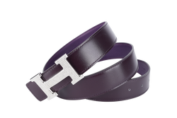 HERMES H BELT DIAMOND STUDDED SILVER HARDWARE BUCKLE WITH 90-95CM REVERSIBLE BELT WITH BOX