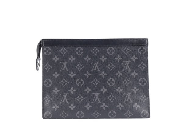 LOUIS VUITTON POCHETTE VOYAGE MM BLACK MONOGRAM ECLIPSE CANVAS SILVER HARDWARE WITH BOX