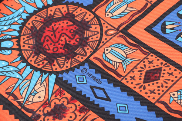 HERMES ORAN BLEU D'AFRIQUE SCARF ORANGE MULTICOLOR WITH BOX