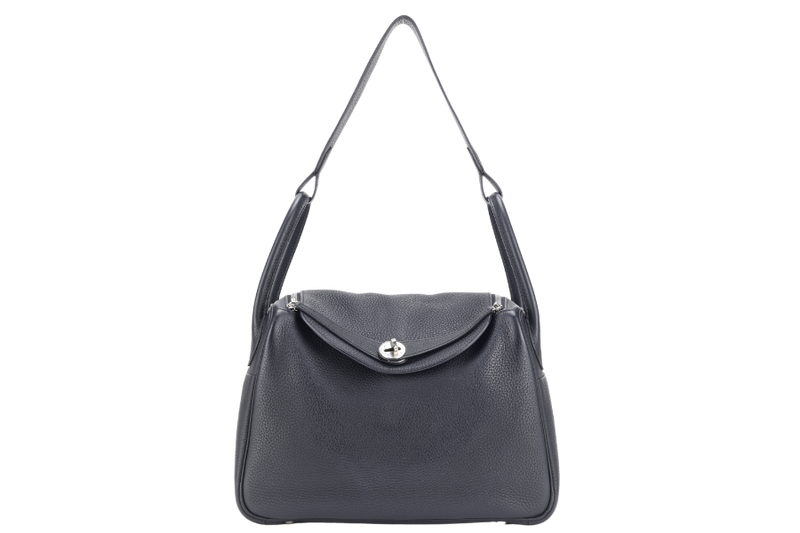 HERMES LINDY 30 BLACK CLEMENCE LEATHER PALLADIUM HARDWARE [STAMP X ( YEAR 2016)] WITH DUST COVER