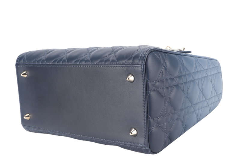 CHRISTIAN DIOR LADY DIOR MEDIUM BLUE GRADIENT SILVER HARDWARE WITH CARD, STRAPS AND DUST COVER