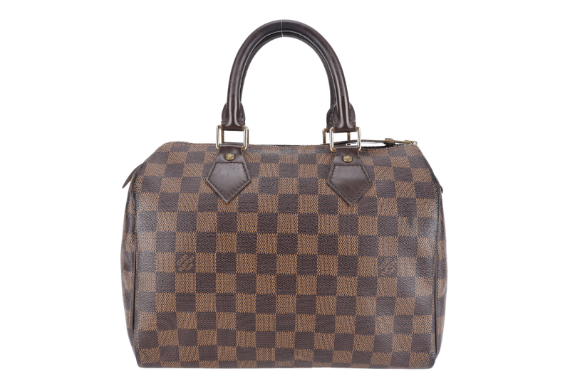 LOUIS VUITTON SPEEDY 25 DAMIER EBENE GOLD HARDWARE WITH KEYS&LOCK AND DUST COVER