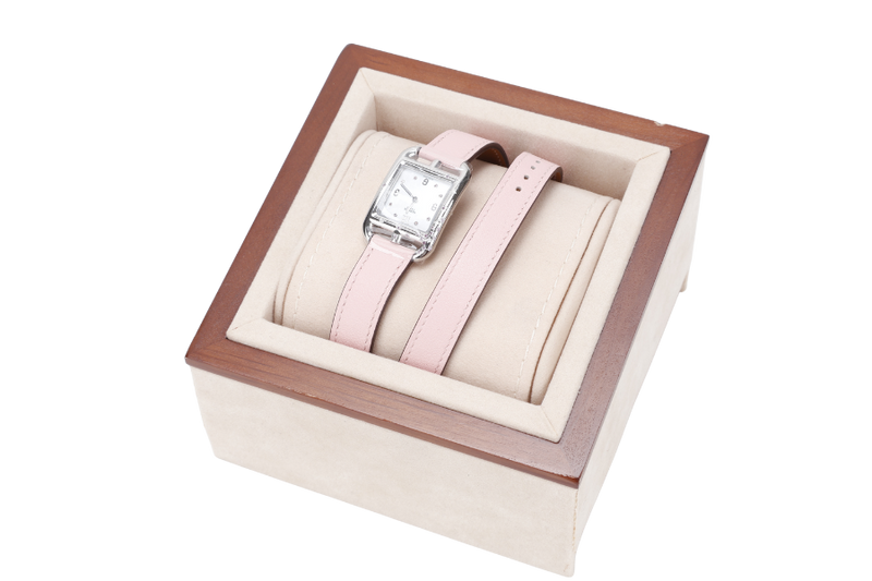HERMES CAPE COD CC1.233 MOP DIAL DIAMOND , SAPPHIRE SETTINGS PINK LEATHER DOUBLE TOUR BRACELET , QUARTZ S-N 3437330, DATED 2020 W-BOX & CERT