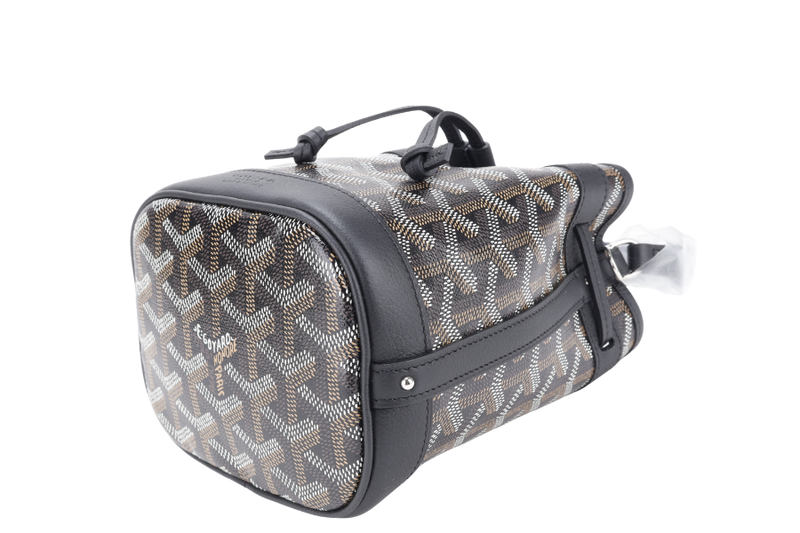 GOYARD PETIT FLOT MINI BUCKET BLACK SILVER HARDWARE WITH STRAPS AND DUST COVER