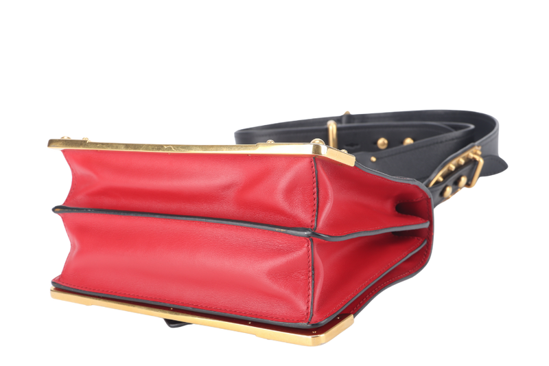 PRADA CAHIER SHOULDER BAG RED, BLACK SAFFIANO LEATHER NO DUST COVER