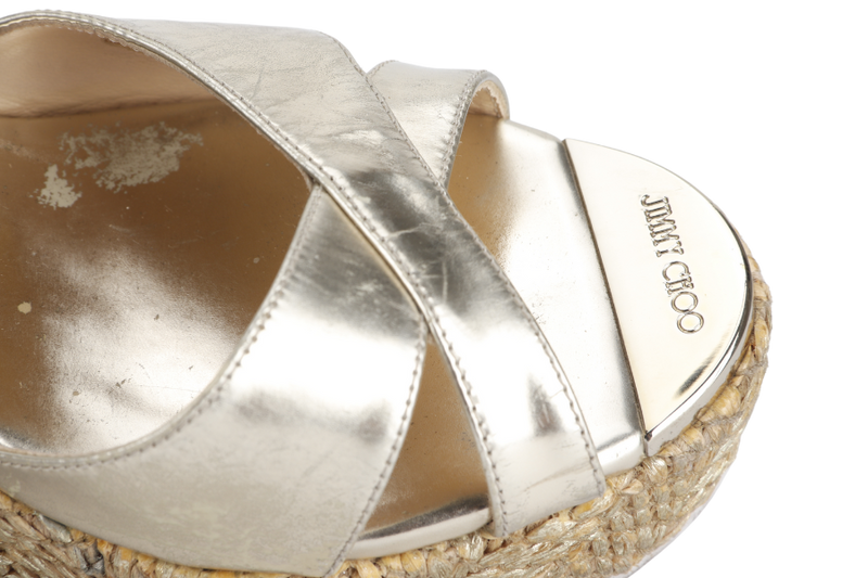 JIMMY CHOO WEDGES SANDALS LIGHT GOLD SIZE 38