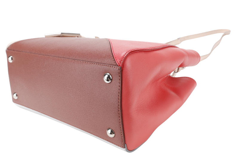 FENDI 8BH253-V0D 2 JOURS (148-2566) PINK & SILVER SAFFIANO LEATHER SILVER HARDWARE WITH DUST COVER