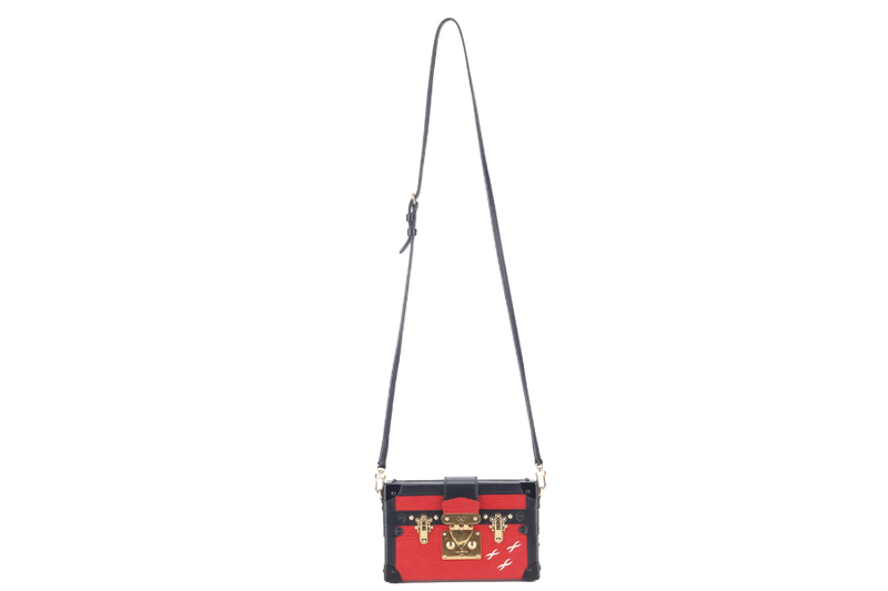 LOUIS VUITTON PETITE MALLE (M500313) ROUGE, BLACK EPI LEATHER SHOULDER BAG GOLD HARDWARE WITH DUST COVER AND BOX