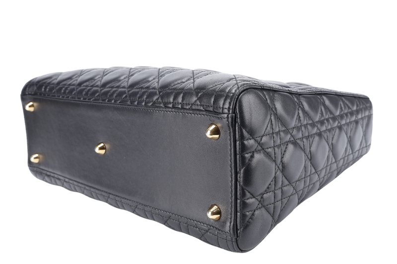 CHRISTIAN DIOR LADY DIOR LARGE BLACK LAMBSKIN (18-MA-0114) GOLD HARDWARE WITH STRAPS, NO DUST COVER