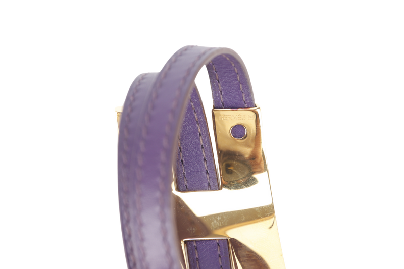 HERMES POUSSE-POUSSE BRACELET IRIS PURPLE SWIFT LEATHER STAMP Q SQUARE (YEAR 2013) GOLD HARDWARE WITH DUST COVER AND BOX