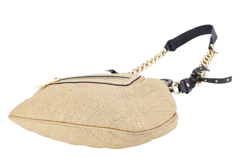 MARC JACOBS LITTLE STAM BAG QUILTED GOLD METALLIC CALF LEATHER GOLD HARDWARE WITH DUST COVER
