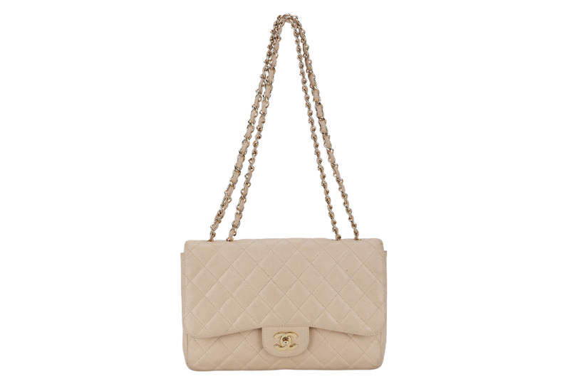 CHANEL CLASSIC FLAP BAG JUMBO BEIGE CAVIAR LEATHER GOLD HARDWARE (1293xxxx) NO DUST COVER