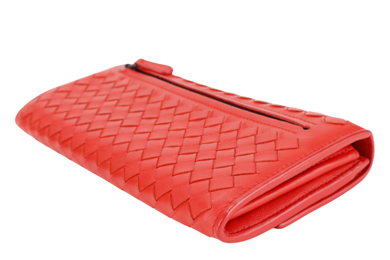 BOTTEGA VENETA CONTINENTAL FLAP WALLET RED INTRECCIATO LEATHER WITH DUST COVER AND BOX