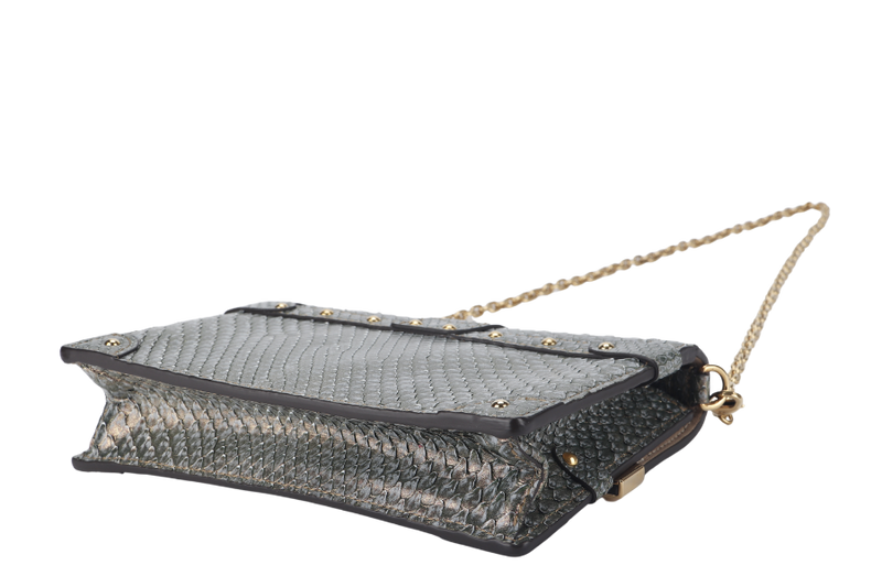 LOUIS VUITTON TRUNK CHAIN WALLET (N99721) PYTHON METALLIC LEATHER GOLD HARDWARE WITH CHAIN, STRAP AND DUST COVER