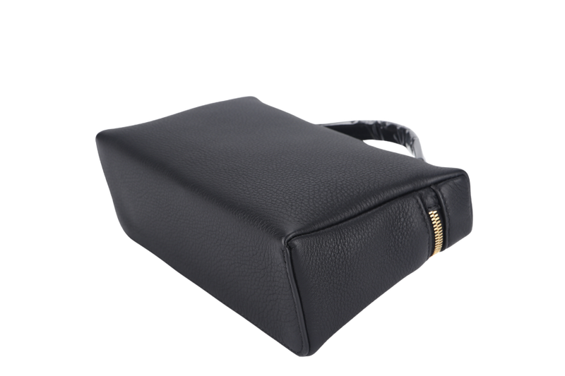 LORO PIANA EXTRA POCKET POUCH L19 BLACK GRAINED CALFSKIN WITH STRAPS GOLD HARDWARE AND DUST COVER