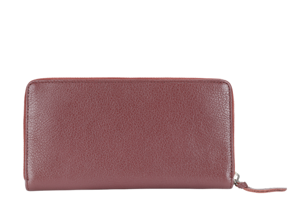 BALENCIAGA EDGE CONTINENTAL MAROON LEATHER ZIPPY WALLET SILVER HARDWARE WITH DUST COVER