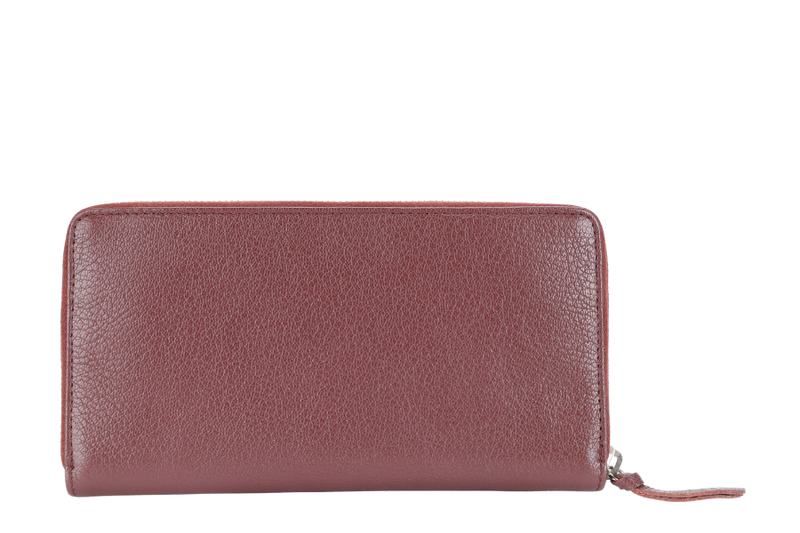 BALENCIAGA EDGE CONTINENTAL MAROON LEATHER ZIPPY WALLET SILVER HARDWARE WITH DUST COVER