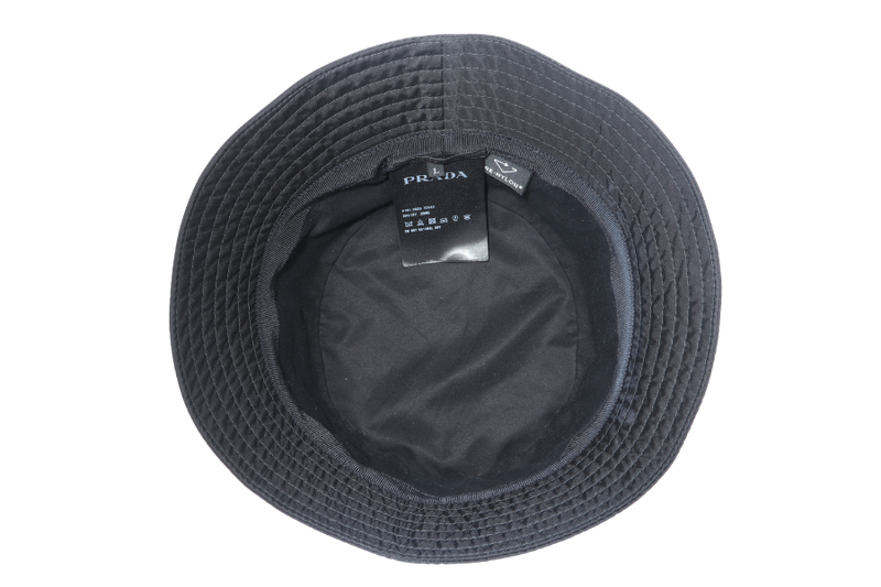 PRADA BUCKET HAT METAL LOGO BLACK NYLON WITH DUST COVER