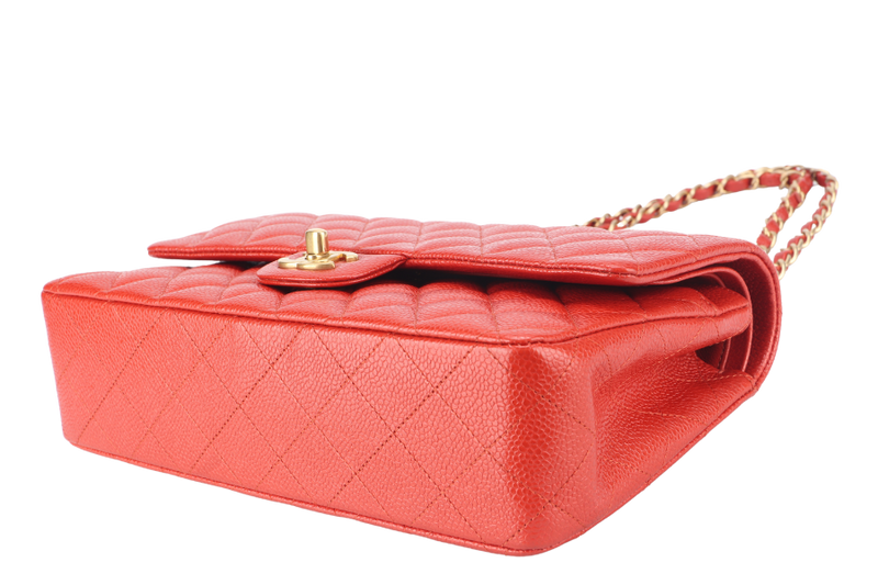 CHANEL CLASSIC FLAP MEDIUM ORANGE RED CAVIAR GOLD HARDWARE (2051xxxx) WITH CARD