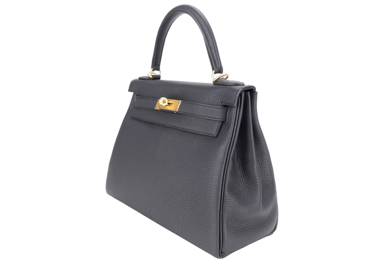 HERMES KELLY 28 BLACK TOGO BRUSHED GOLD HARDWARE STAMP K (YEAR 2025) WITH STRAPS, KEYS & LOCK, DUST COVER AND BOX