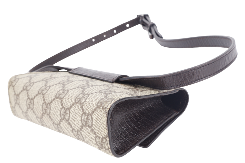 GUCCI GG CANVAS PVC LEATHER WAIST BAG SILVER HARDWARE WITH LEATHER STRAPS