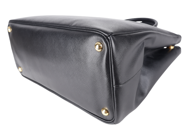 PRADA BN1786 DOUBLE ZIP TOTE BAG BLACK SAFFIANO LUX LEATHER GOLD HARDWARE WITH DUST COVER AND CARD