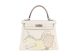 HERMES KELLY 25 IN AND OUT NATA COLOR SWIFT LEATHER SILVER HARDWARE STAMP Z (YEAR 2021) WITH STRAPS, KEYS, LOCK, DUST COVER AND BOX