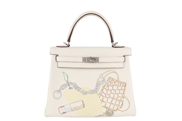 HERMES KELLY 25 IN AND OUT NATA COLOR SWIFT LEATHER SILVER HARDWARE STAMP Z (YEAR 2021) WITH STRAPS, KEYS, LOCK, DUST COVER AND BOX