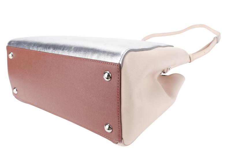 FENDI 8BH253-V0D 2 JOURS (148-2566) PINK & SILVER SAFFIANO LEATHER SILVER HARDWARE WITH DUST COVER