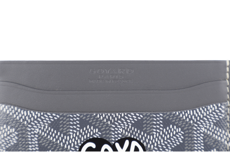GOYARD SAINT-SULPICE CARD WALLET GREY COLOR WITH BLACK COLOR HEART SHAPE WITH DUST COVER AND BOX