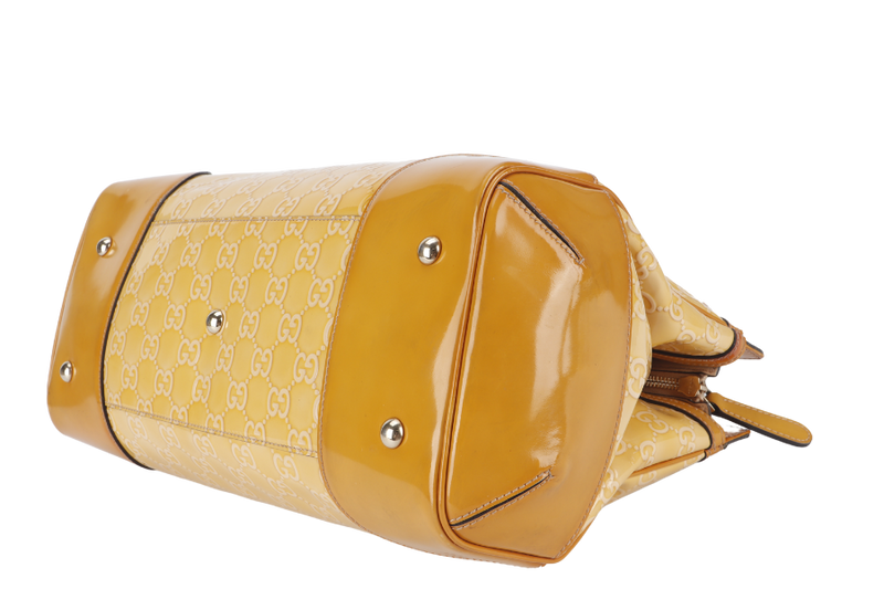 GUCCI GUCCISSIMA MAYFAIR (257612) YELLOW PATENT LEATHER SILVER HARDWARE WITH DUST COVER