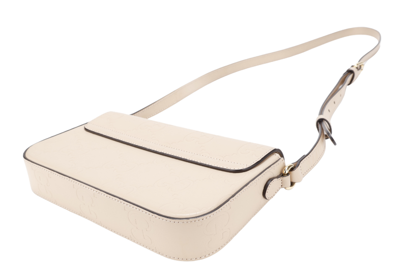 GUCCI GG SUPER MINI BEIGE LEATHER GOLD HARDWARE WITH DUST COVER AND BOX