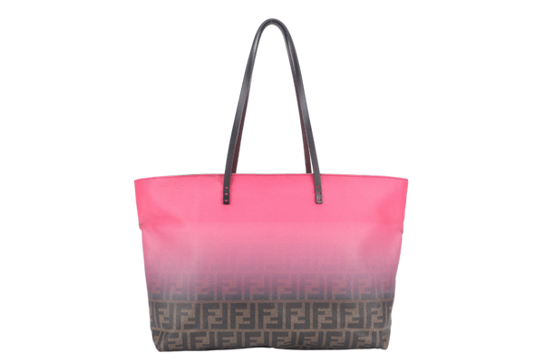 FENDI 8BH185 ZUCCA SHOPPING BAG PINK CALF LEATHER GOLD HARDWARE WITH DUST BAG