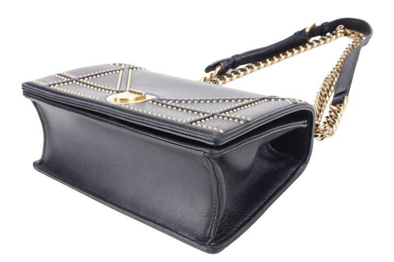 CHRISTIAN DIOR DIORAMA STUDDED BLACK LAMBSKIN GOLD HARDWARE (09-BO-0197) WITH DUST COVER AND CARD