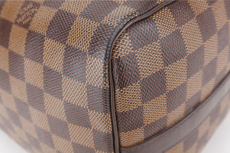 LOUIS VUITTON SPEEDY 30 DAMIER EBENE CANVAS GOLD HARDWARE WITH STRAPS, LOCK & KEYS AND DUST COVER