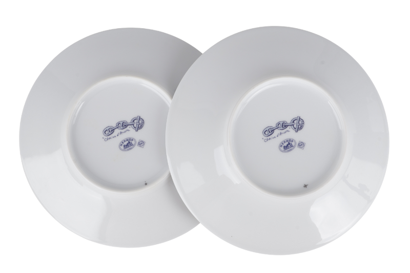 HERMES CHAINE D'ANCRE PORCELAIN TEA CUP AND SAUCER SET OF 2 WITH BOX