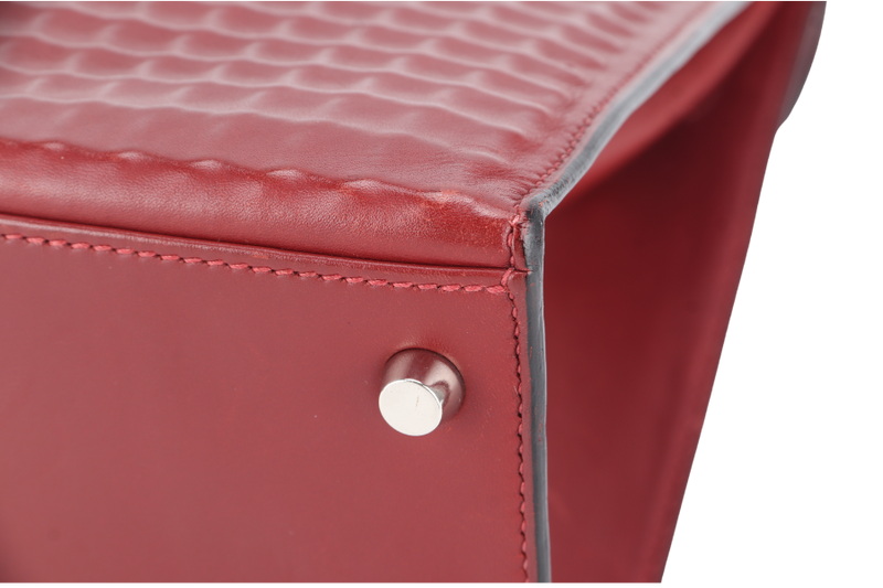 HERMES KELLY 32 WAFFLE SELLIER STAMP G (YEAR 2003) ROUGE H EVERCALF LEATHER SILVER HARDWARE WITH STRAPS, DUST COVER (NO KEYS & LOCK)