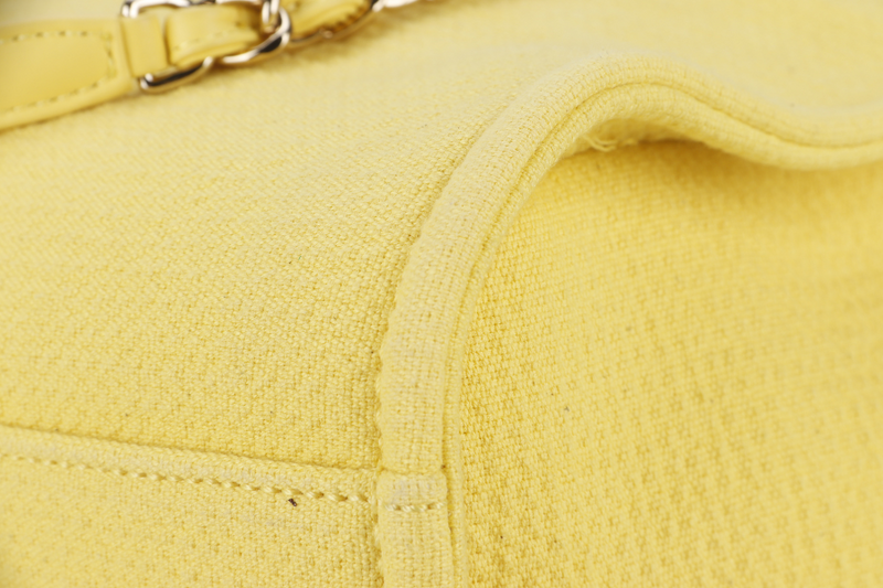 CHANEL DEAUVILLE TOTE BAG MICROCHIP (AJPXxxxx) LARGE YELLOW CANVAS GOLD HARDWARE WITH POUCH NO DUST COVER