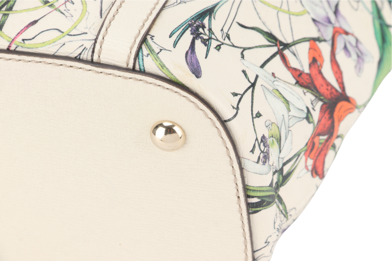 GUCCI FLORA TOTE WHITE LEATHER SILVER HARDWARE NO DUST COVER