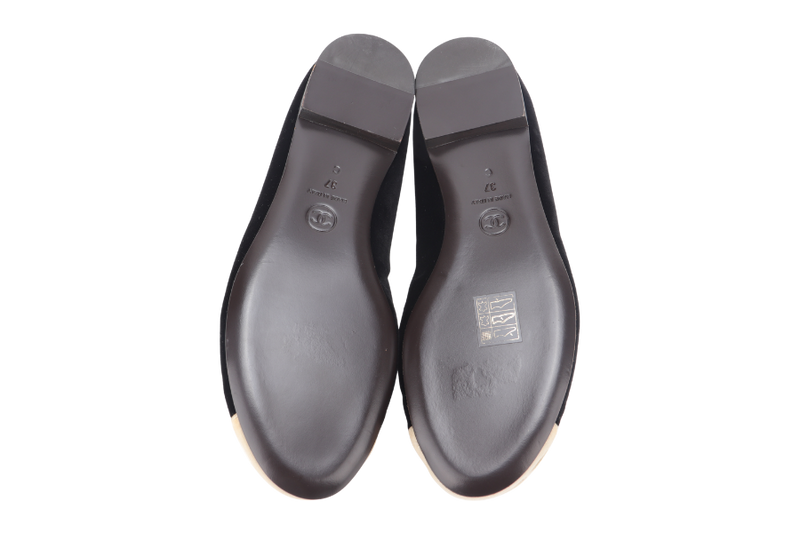 CHANEL BALLERINA FLATS BLACK VELVET SIZE 37C WITH DUST COVER