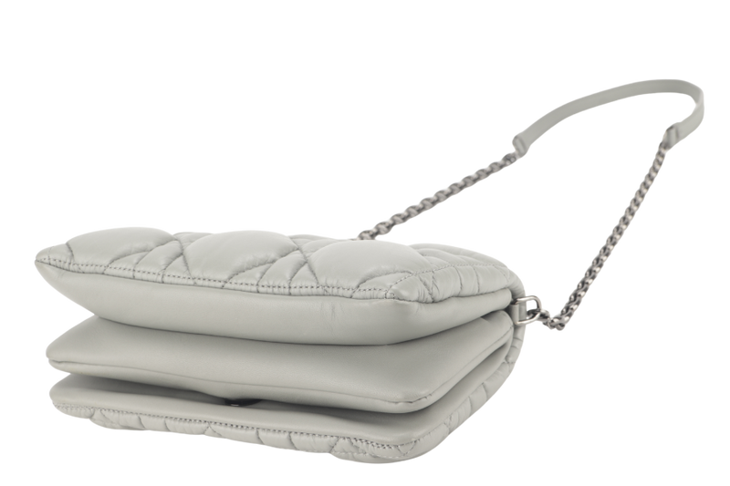 CHRISTIAN DIOR GREY LEATHER WOC 05-RU-0292 RUTHENIUM CHAIN WITH DUST COVER